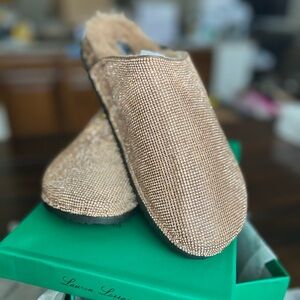 NIB Lauren Lorraine Lizzy Rose Gold Rhinestone Mules Sz 10